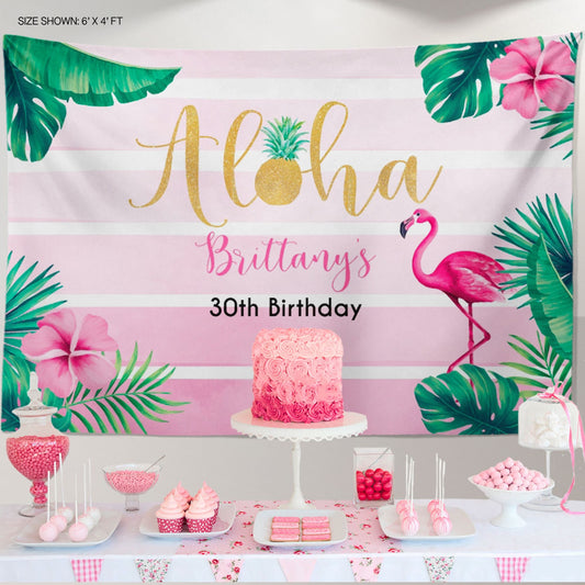 Tropical Backdrop Summer Birthday Photo Backdrop Personalized Aloha Banner Luau 30th Birthday Backdrop Any age or occasion