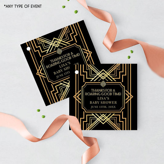 Gatsby Baby Shower Favor Tags, Black and Gold (Digital File or Printed)