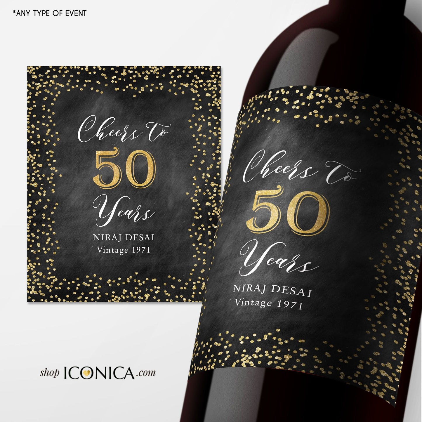 Personalized 50th Birthday Wine Label, Cheers to 50 Years