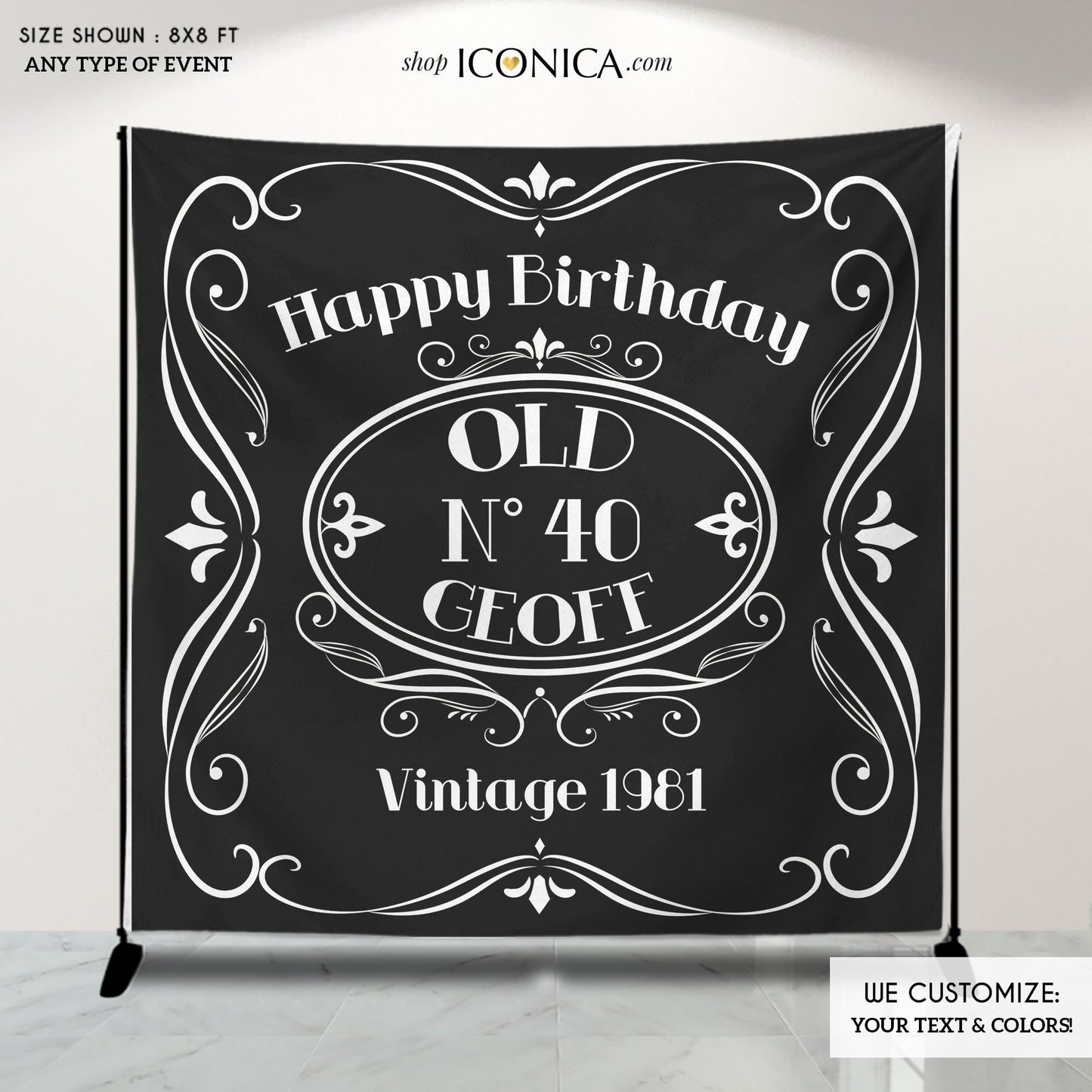50th Birthday Backdrop, Jack Daniels Theme, Vintage Legend (Customizable)