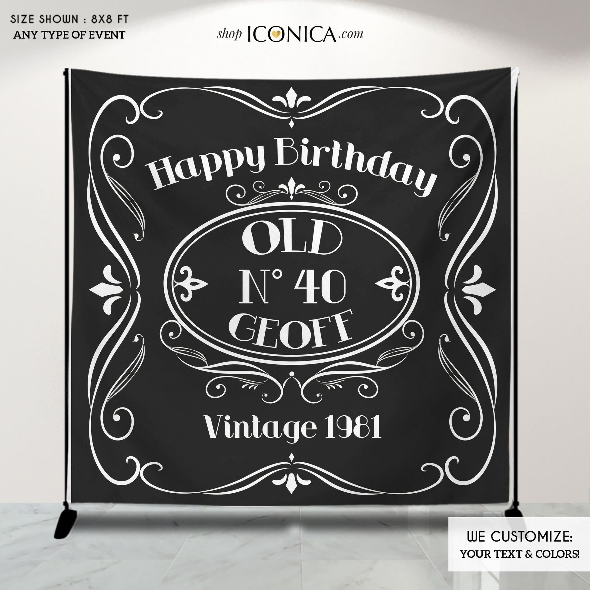 50th Birthday Backdrop, Jack Daniels Theme, Vintage Legend (Customizable)