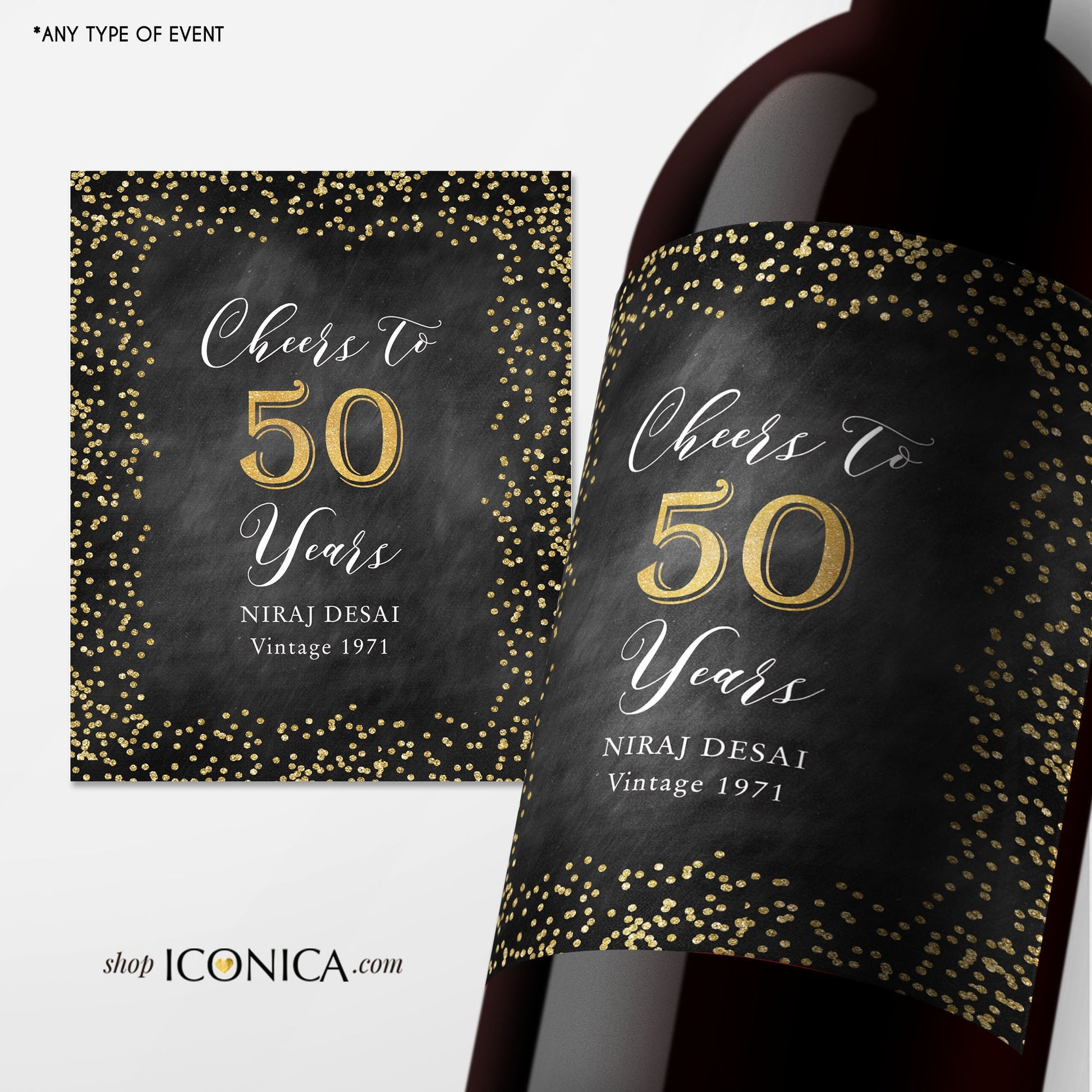 50th Birthday Wine Labels, Personalized Party Favors (Digital or Printed)