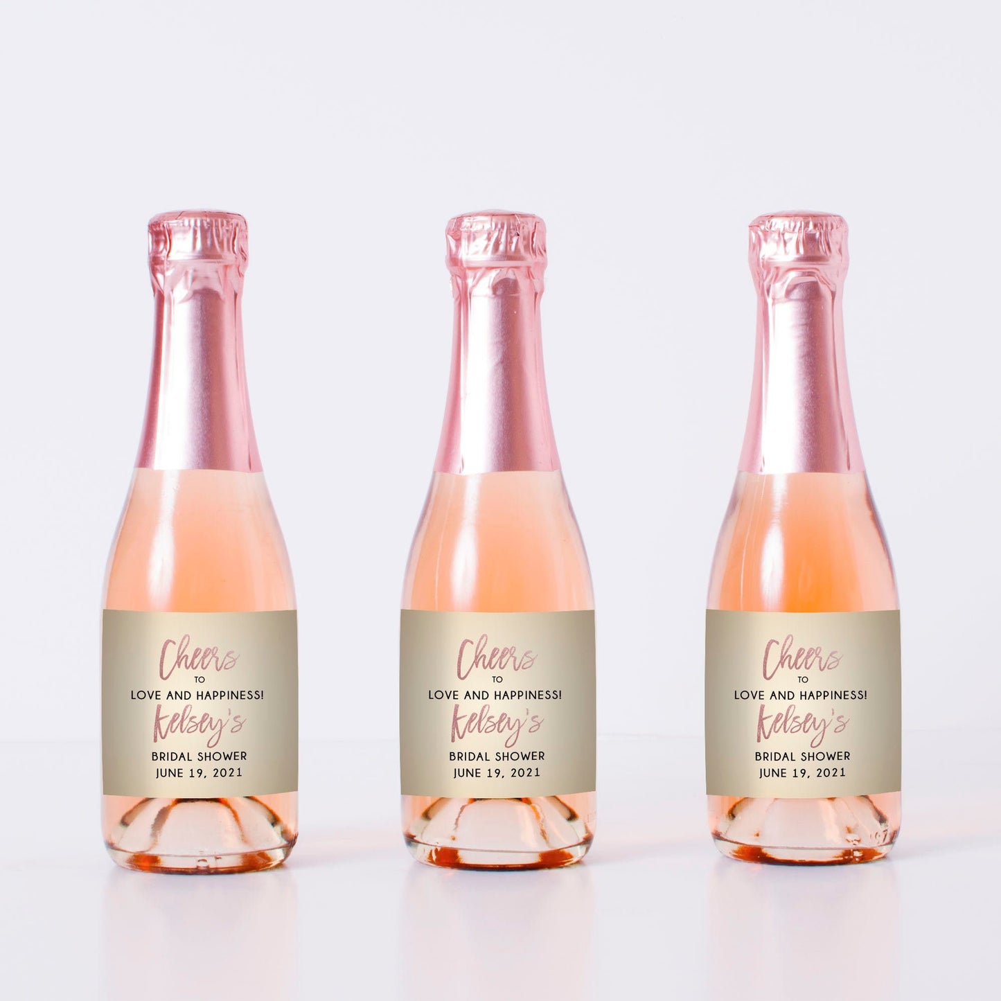 Custom Mini Champagne Bottle Labels, Bridal Shower Favors, Set of 10
