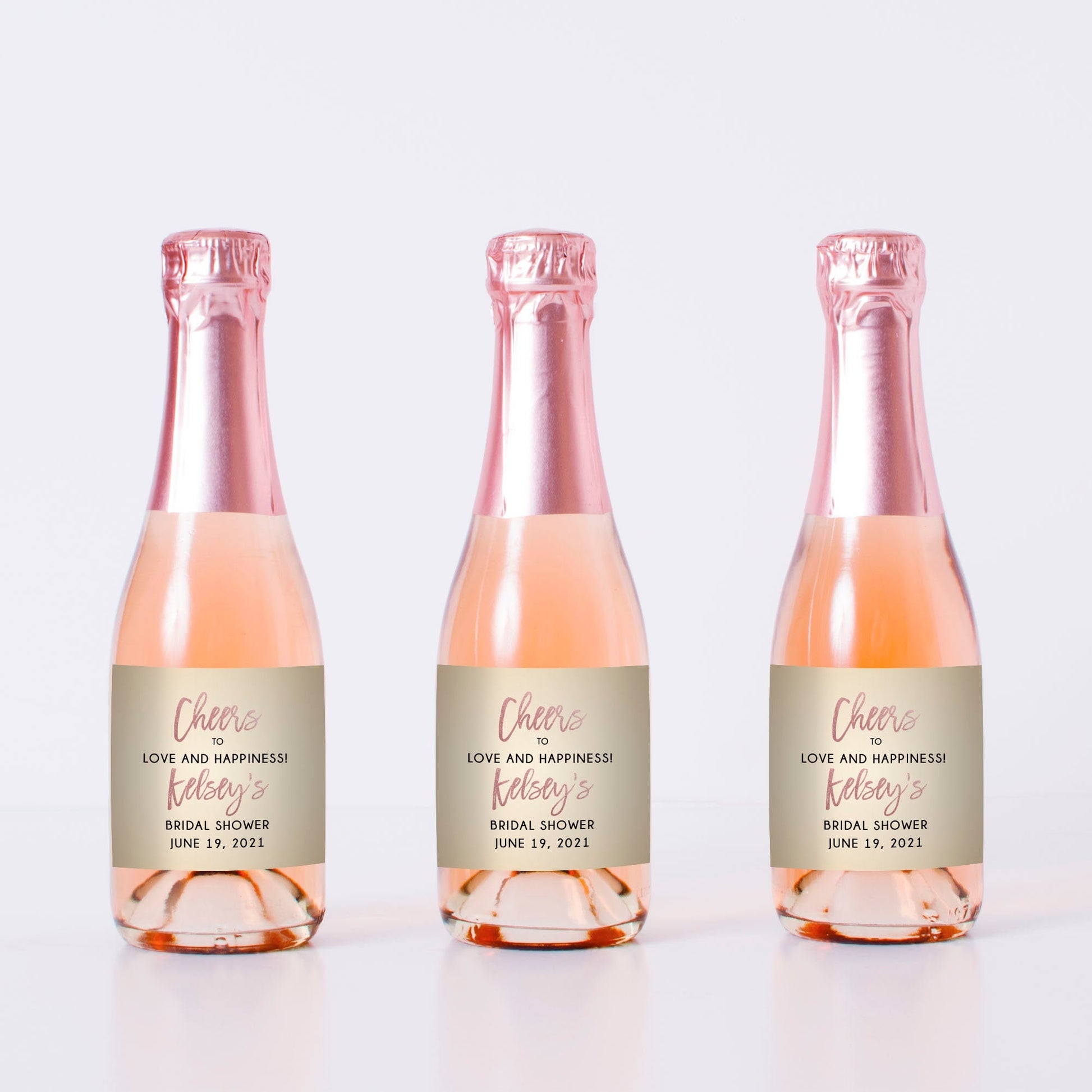 Custom Mini Champagne Bottle Labels, Bridal Shower Favors, Set of 10