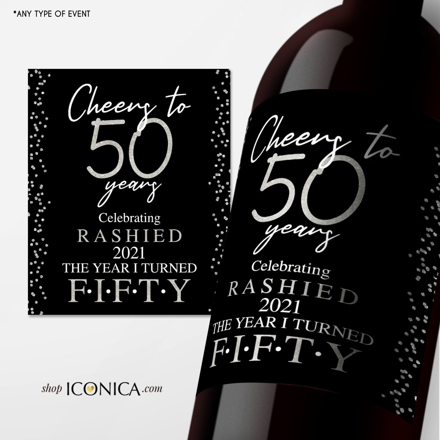 Personalized 50th Birthday Wine Label, Cheers to 50 Years