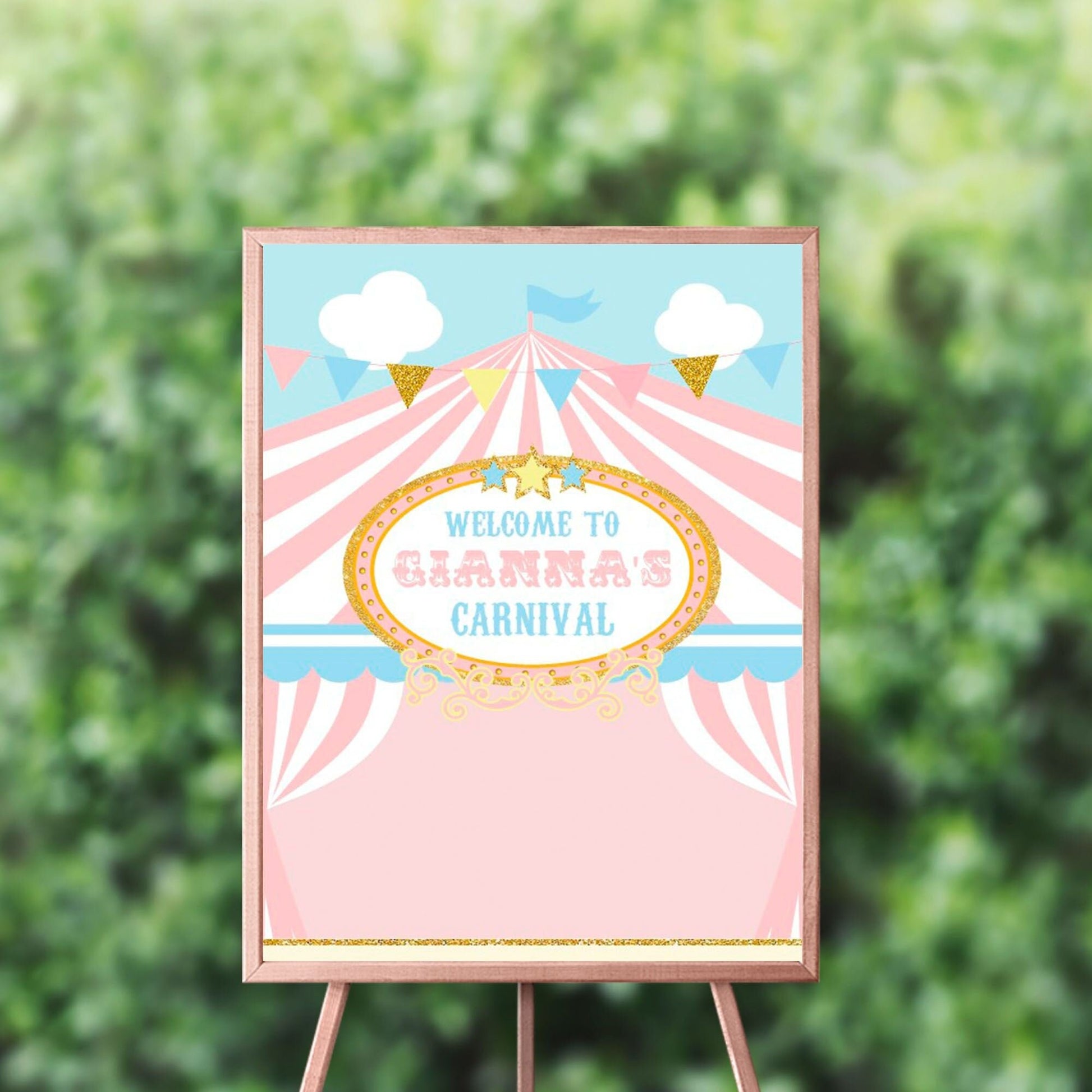 Pink Circus Birthday Welcome Sign, Carnival Party Decor