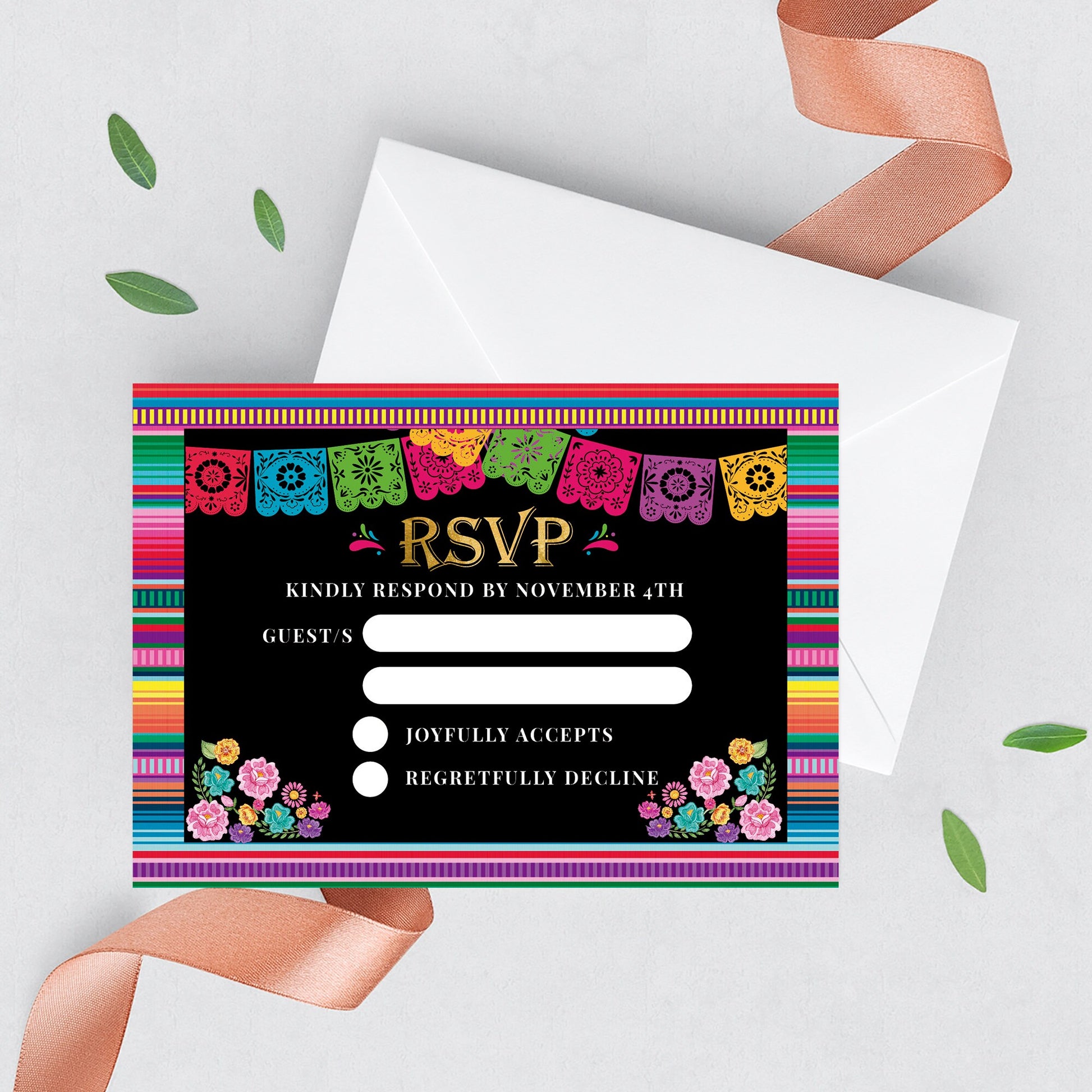 Fiesta RSVP Card, Colorful Serape Theme, Printed Insert Card
