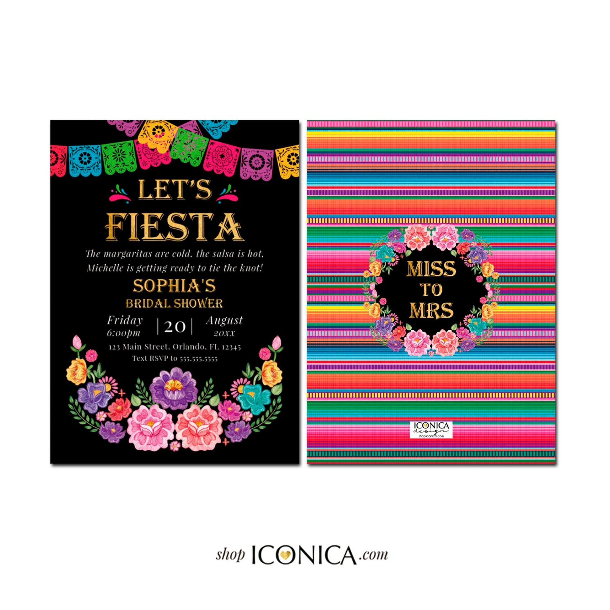 Fiesta RSVP Card, Colorful Serape Theme, Printed Insert Card