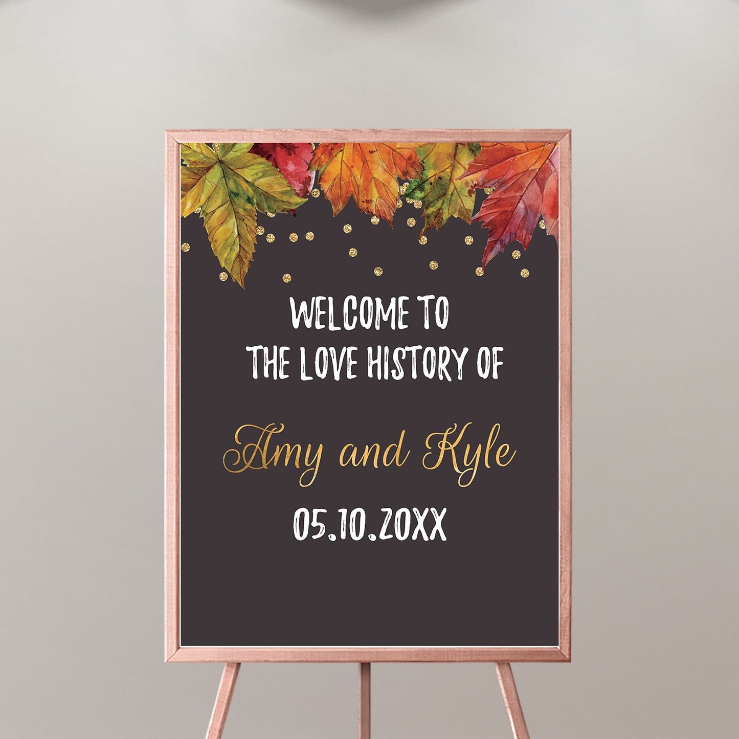 Fall Leaves Wedding Welcome Sign, Chalkboard Poster