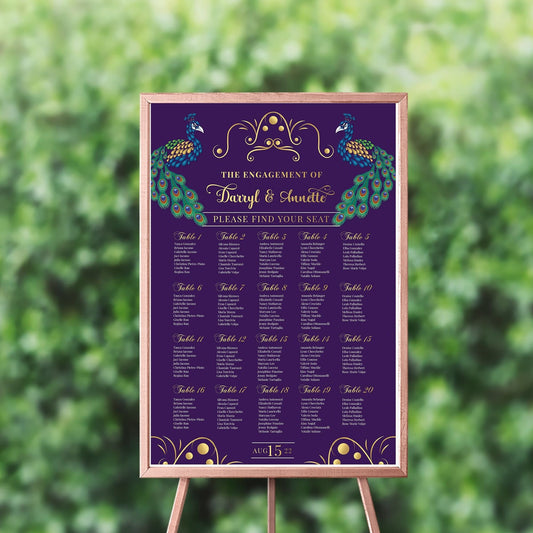Peacock Wedding Seating Chart, Printed or Template (Annette Collection)