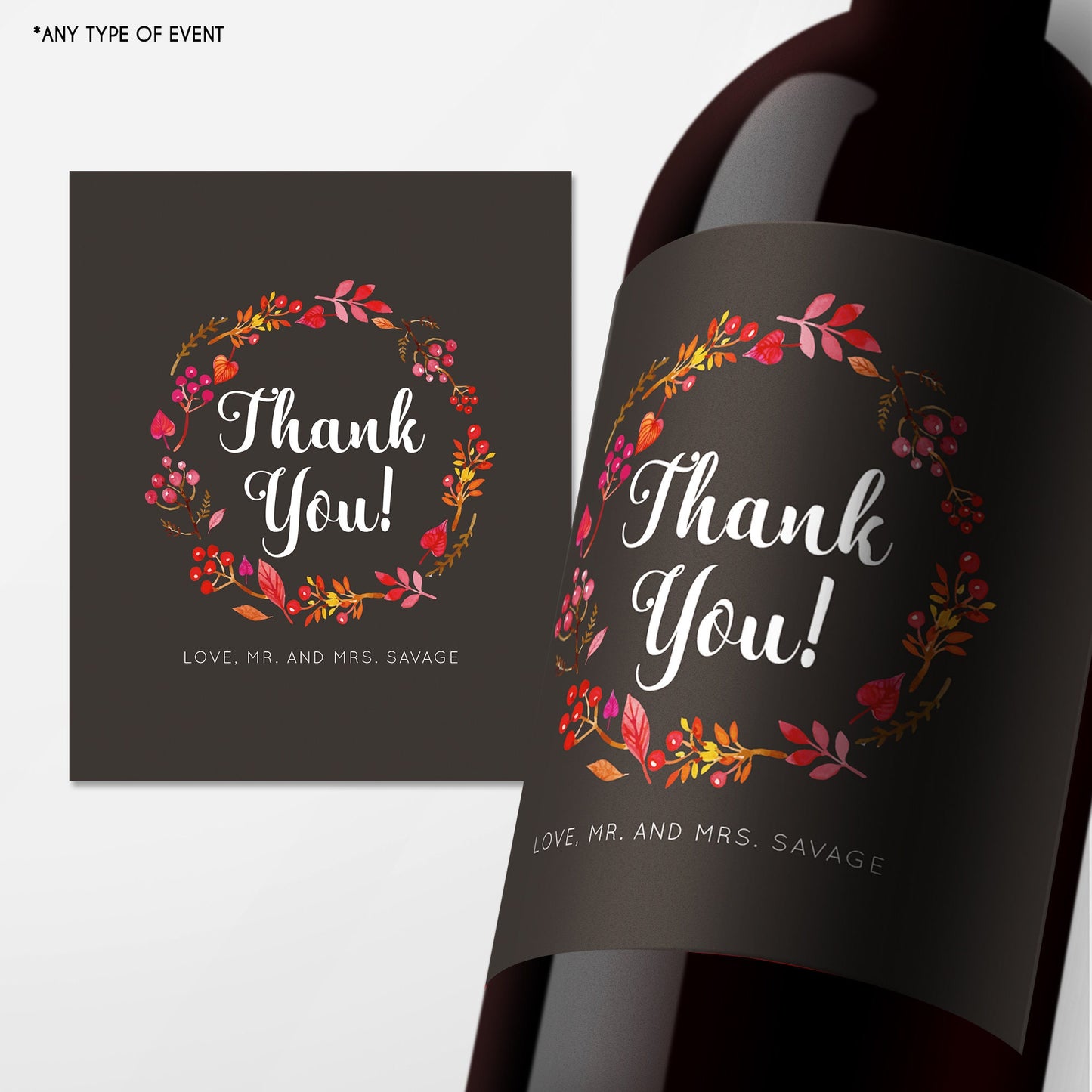 Personalized Thanksgiving Wine Labels, Fall Party Decor