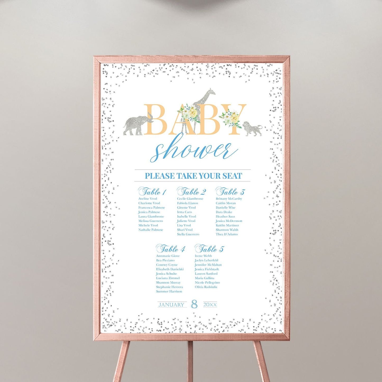 Safari Baby Shower Seating Chart, Jungle Animals, Printed or Template