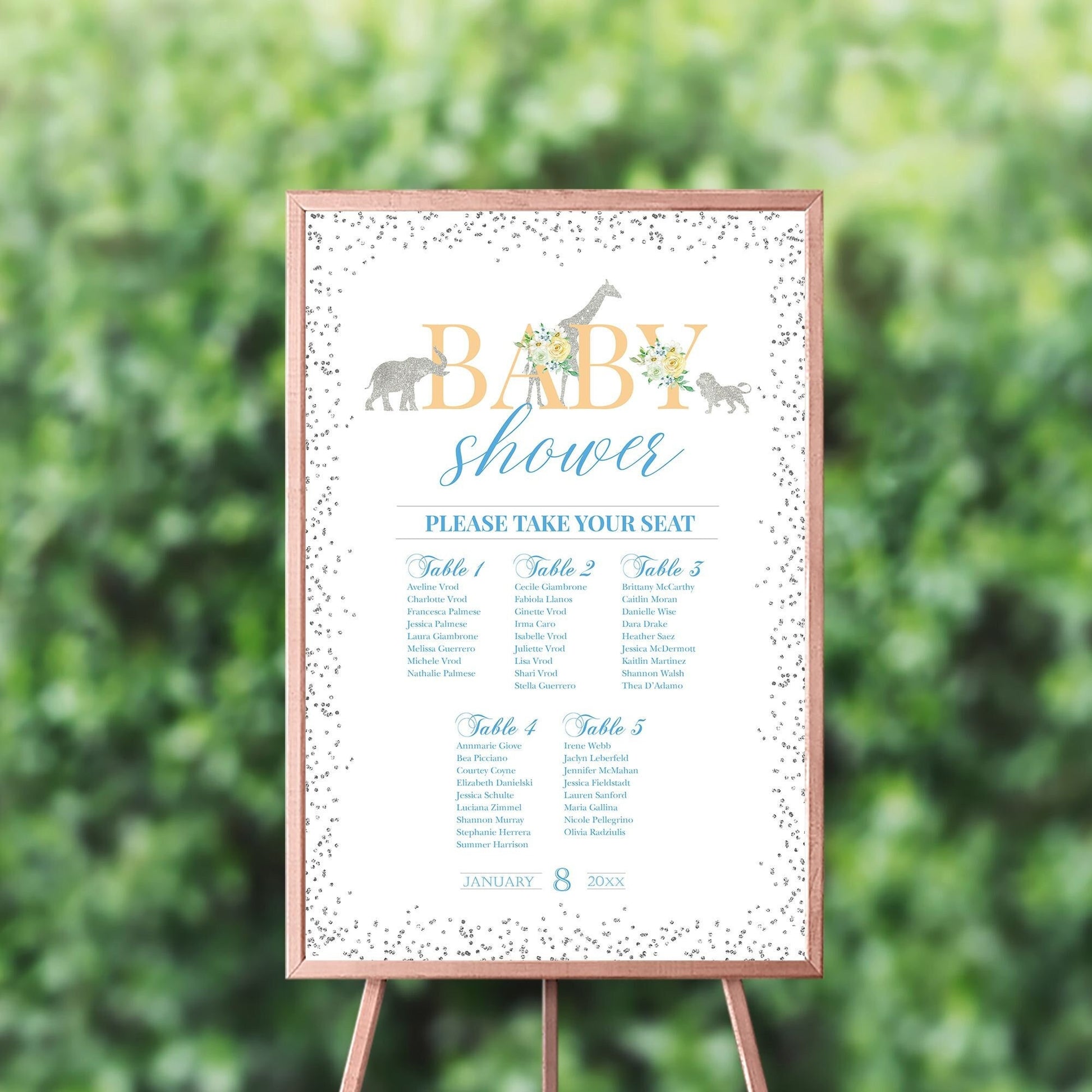 Safari Baby Shower Seating Chart, Jungle Animals, Printed or Template