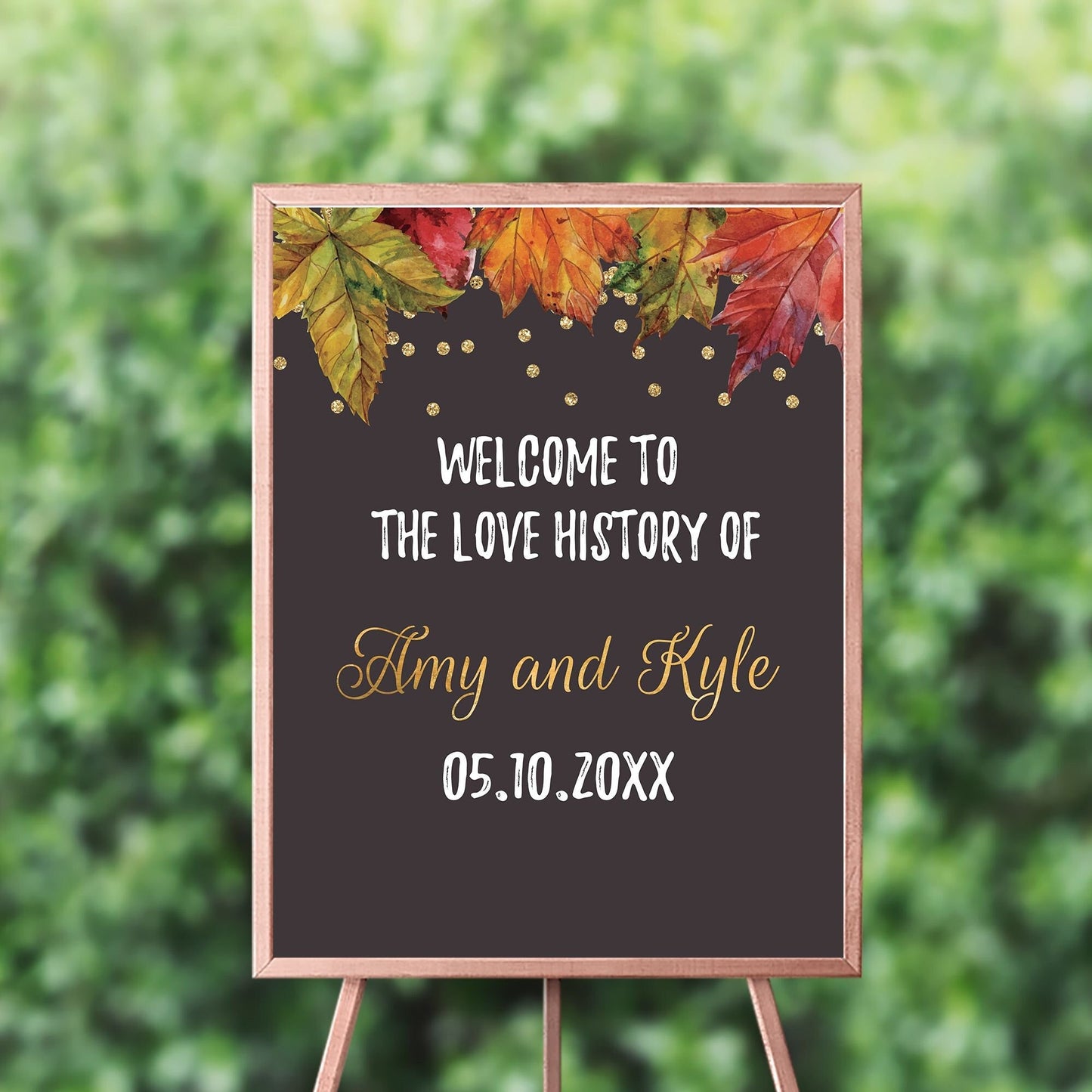 Fall Leaves Wedding Welcome Sign, Chalkboard Poster