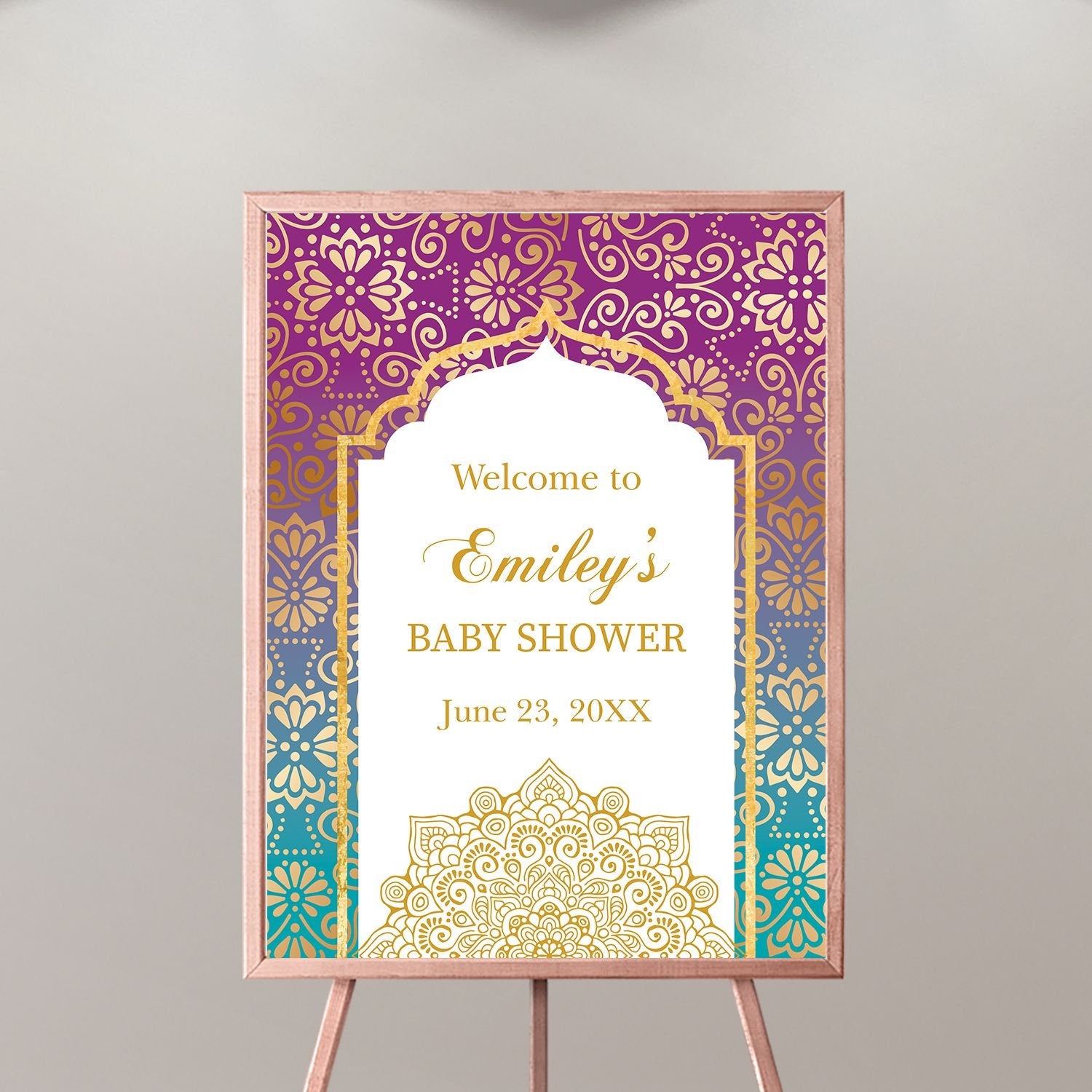 Moroccan Welcome Sign, Purple Teal Gold Decor, Personalized Event Sign