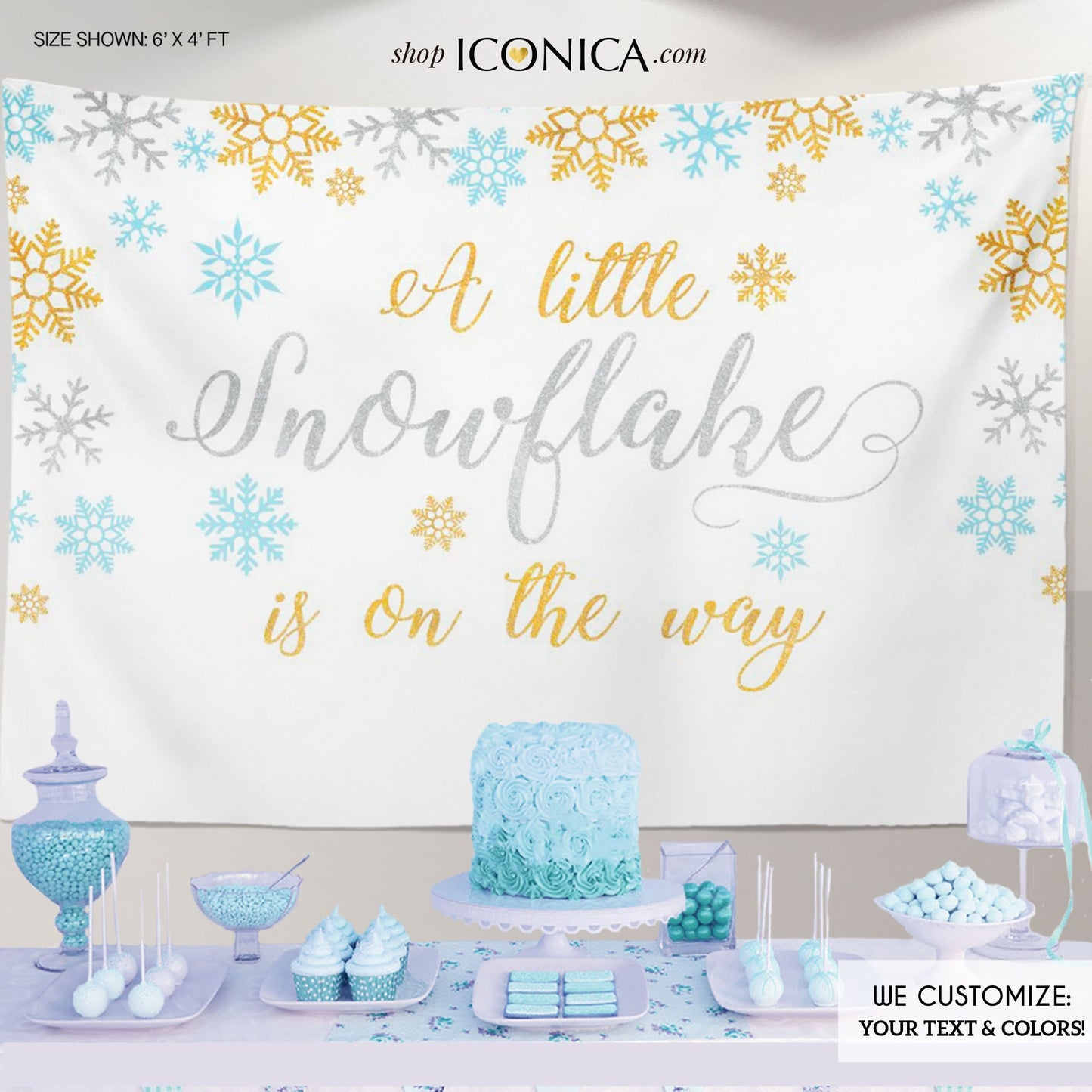 Winter Wonderland Baby Shower Backdrop, Snowflake Party Decor