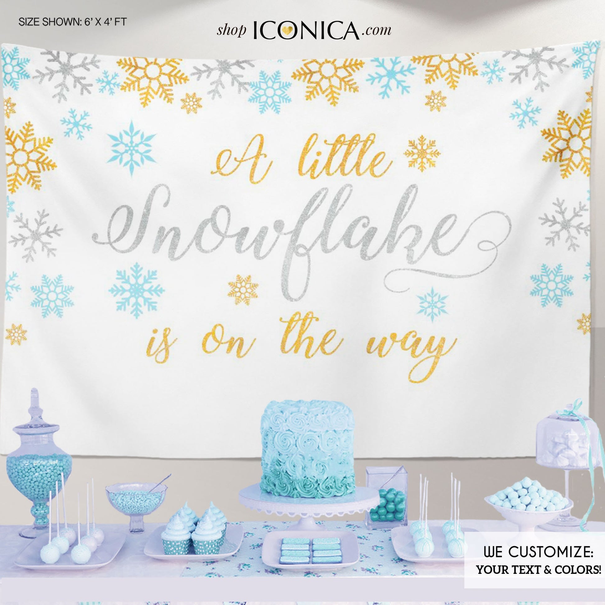 Winter Wonderland Baby Shower Backdrop, Snowflake Party Decor