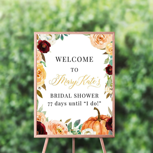 Fall Bridal Shower Welcome Sign, Printed Floral Decor
