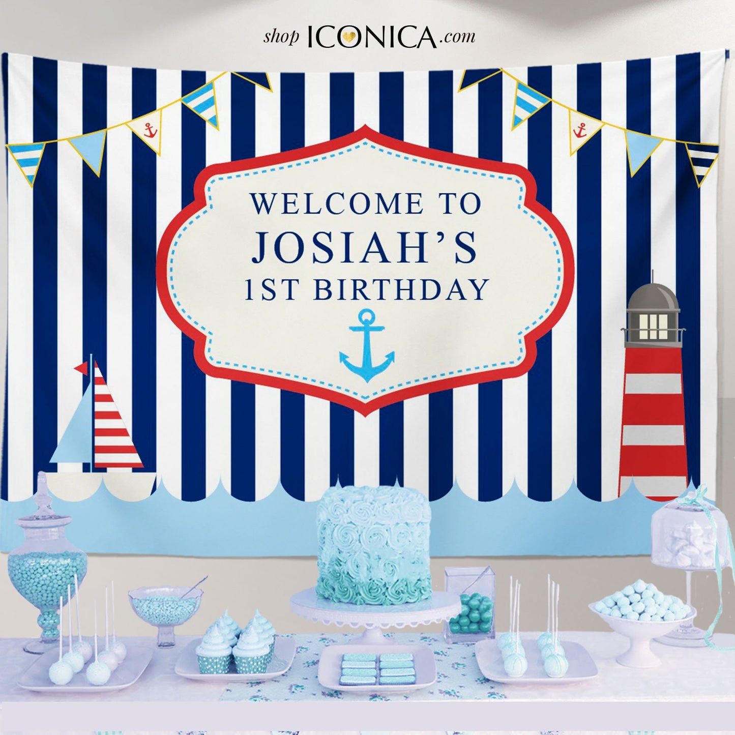 Nautical Birthday Party Backdrop, Sailor Theme, Vinyl or Fabric (Printed or Printable File)