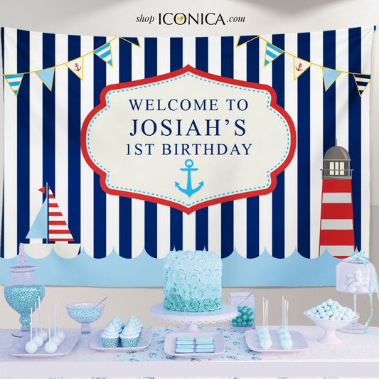 Nautical Birthday Party Backdrop, Sailor Theme, Vinyl or Fabric (Printed or Printable File)