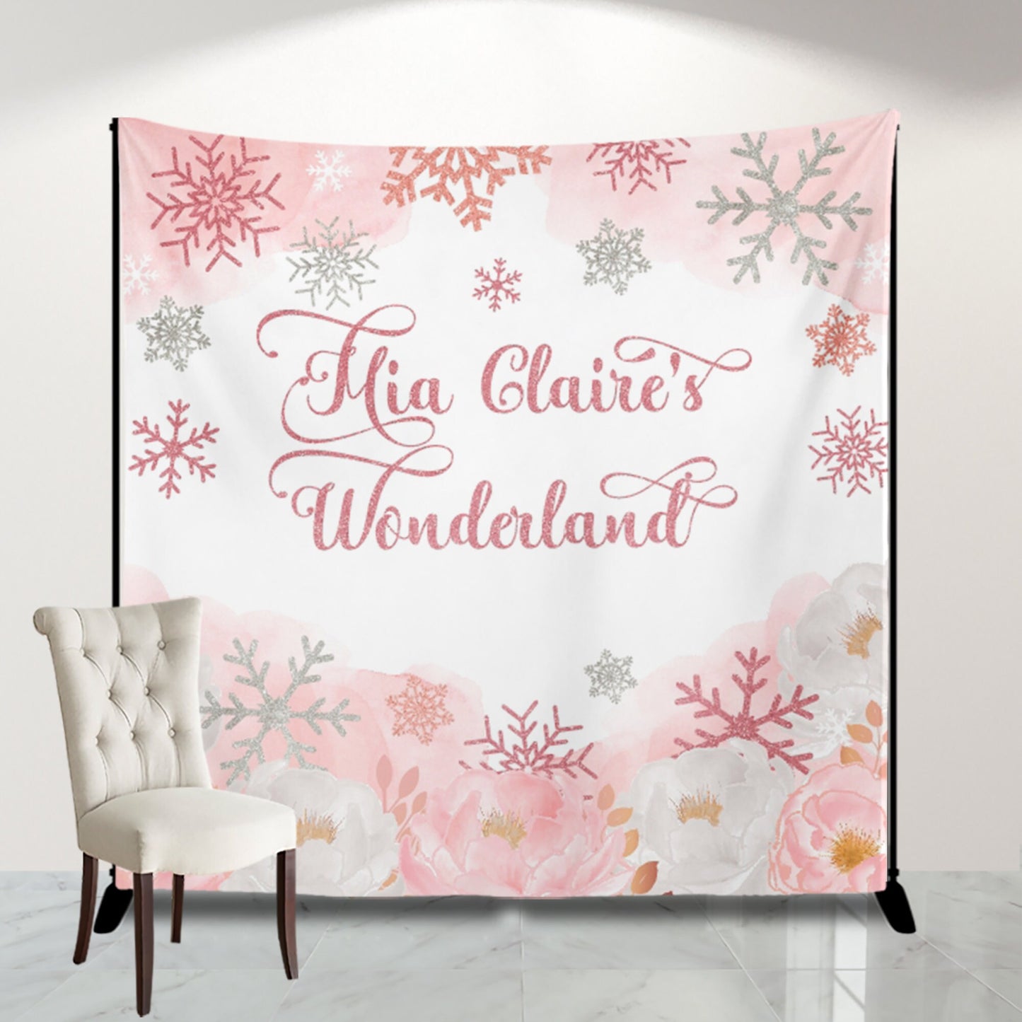 Winter ONEderland Birthday Backdrop | Pink & Silver (Digital File)