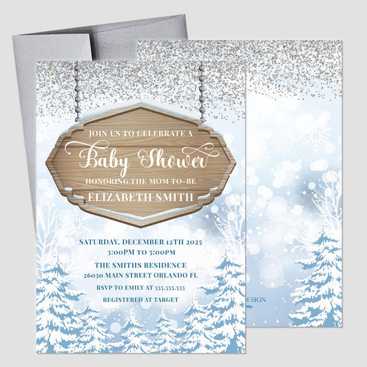 Winter Wonderland Baby Shower Invitations, Printed