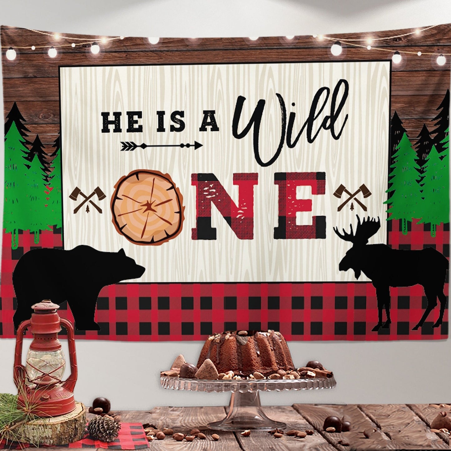 Lumberjack First Birthday Banner, Woodland Buffalo Plaid Decor