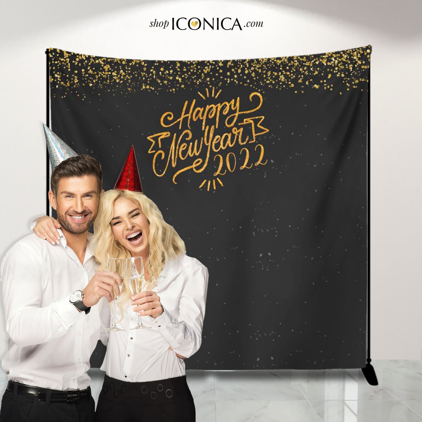 New Years Eve Gold Glitter Party Backdrop, Custom Photo Booth