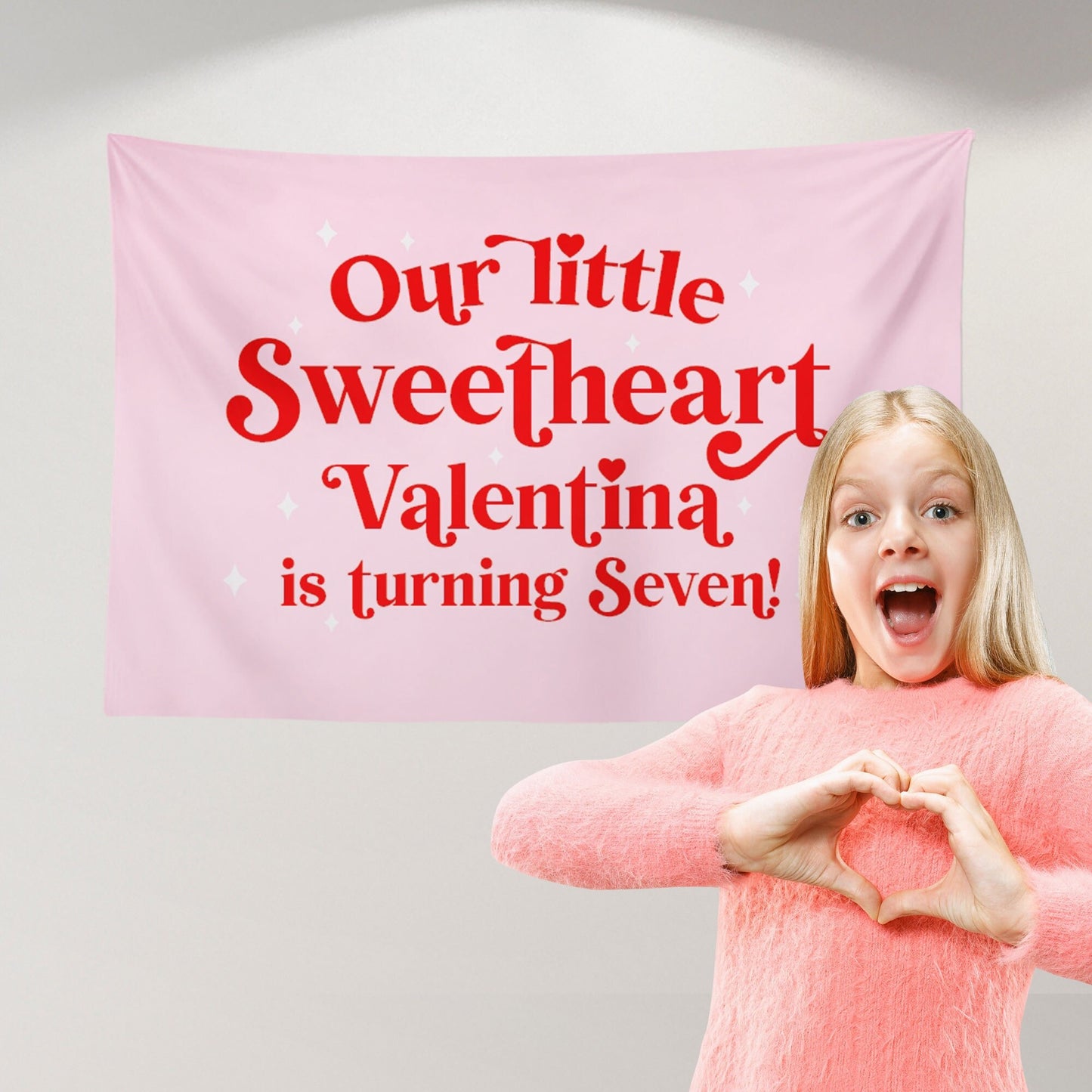 Custom Valentines Birthday Banner, Personalized Fabric Backdrop