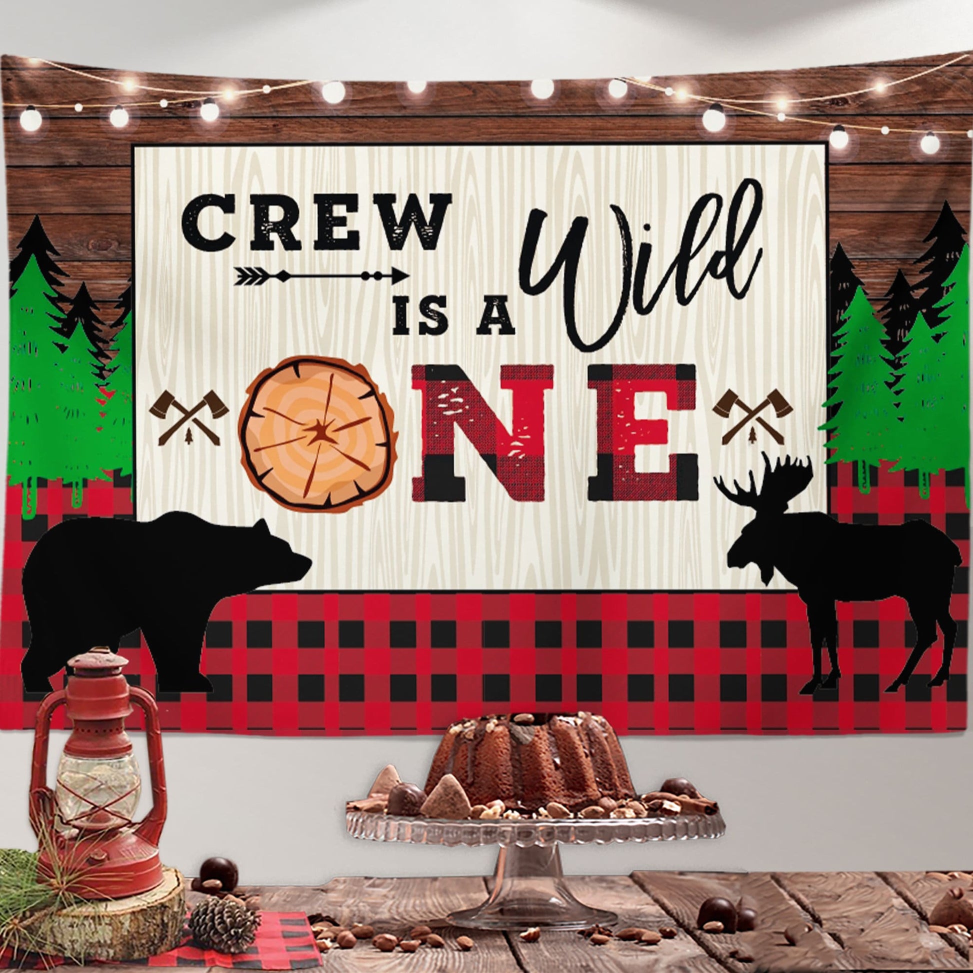 Lumberjack First Birthday Banner, Woodland Buffalo Plaid Decor