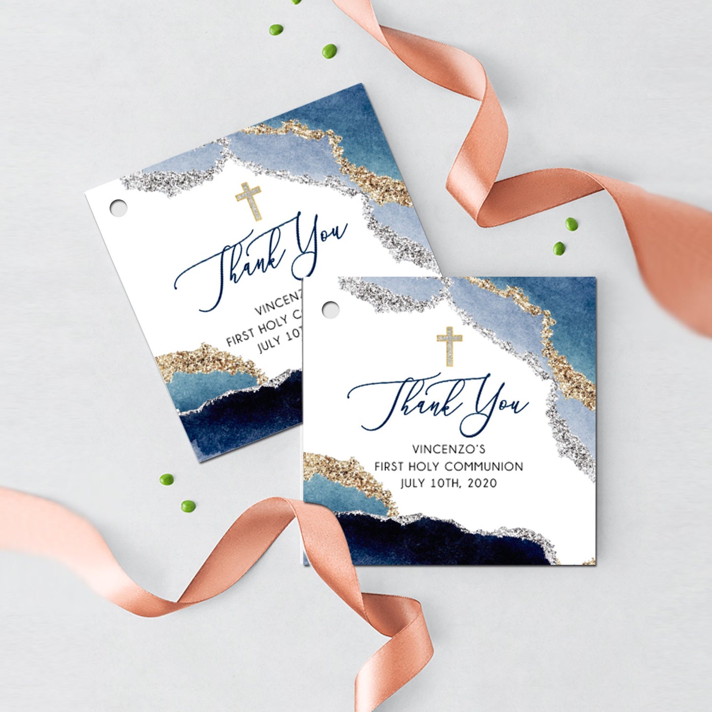 Elegant Geode First Communion Invitation Set, Navy and Gold Event Paper