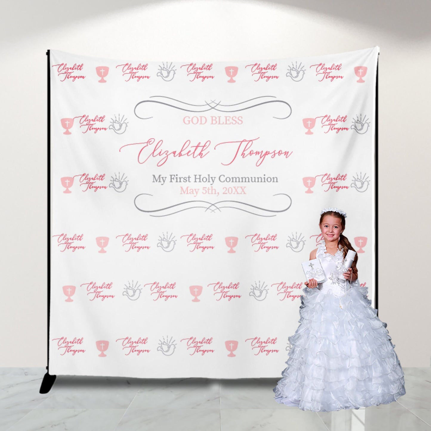 Elegant First Communion Invitation Set, Chalice and Doves Design
