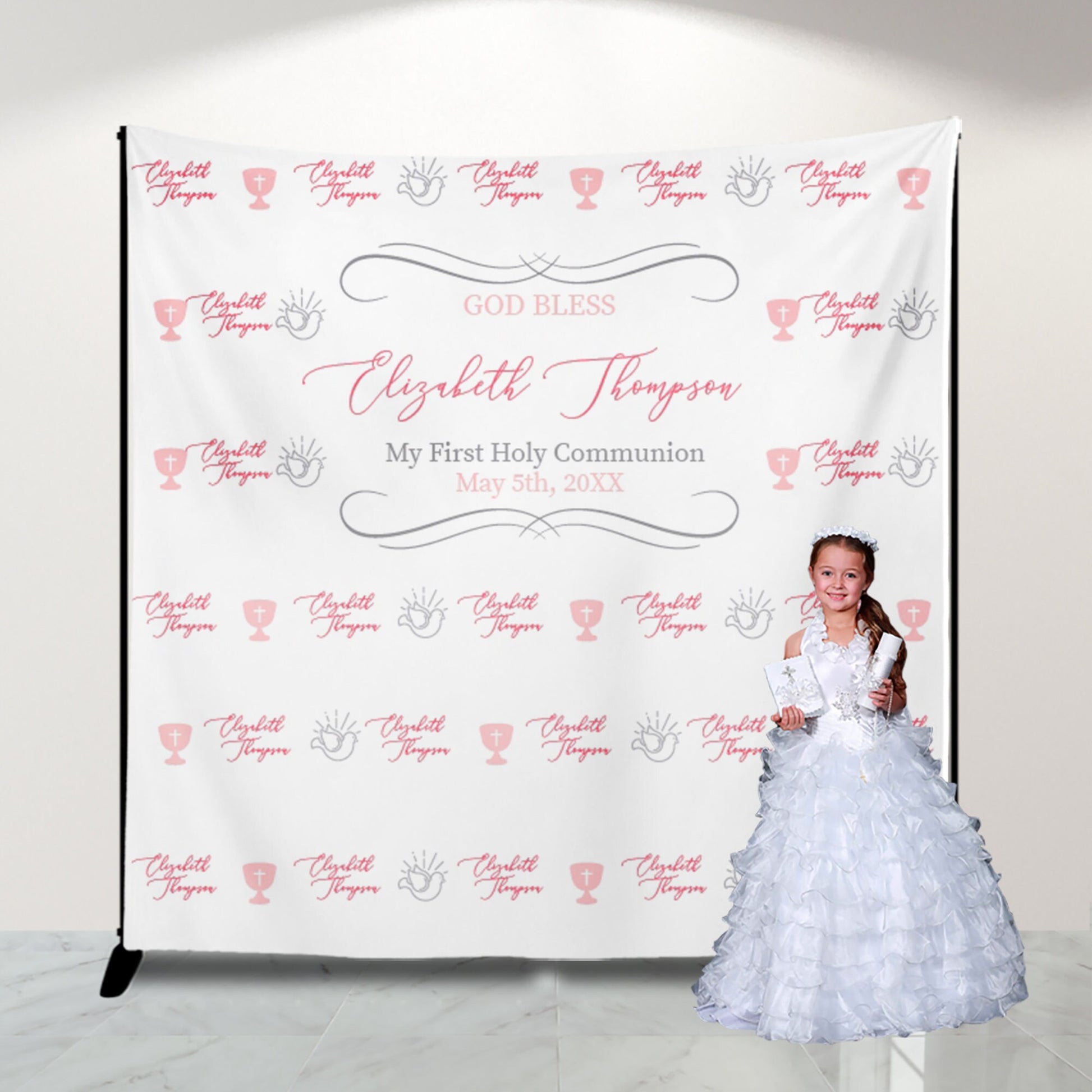 Elegant First Communion Invitation Set, Chalice and Doves Design
