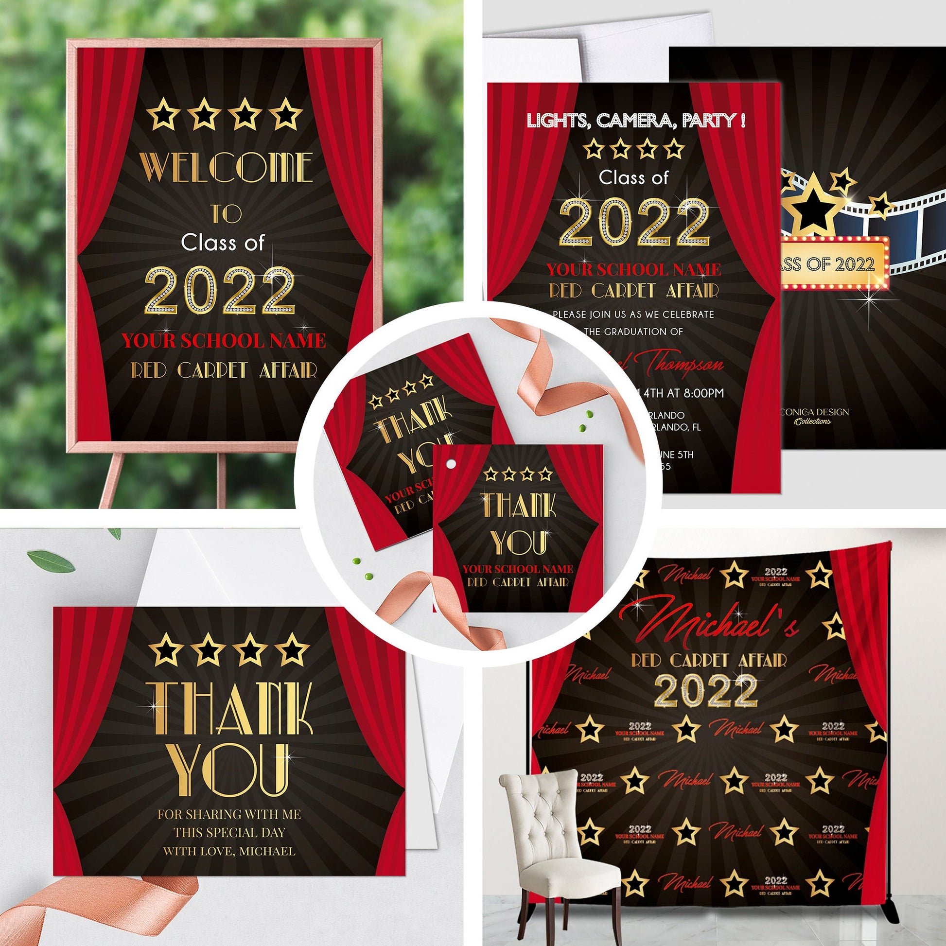 Hollywood Graduation Invitation, Red Carpet Hollywood Theme , Senior Prom or any event
