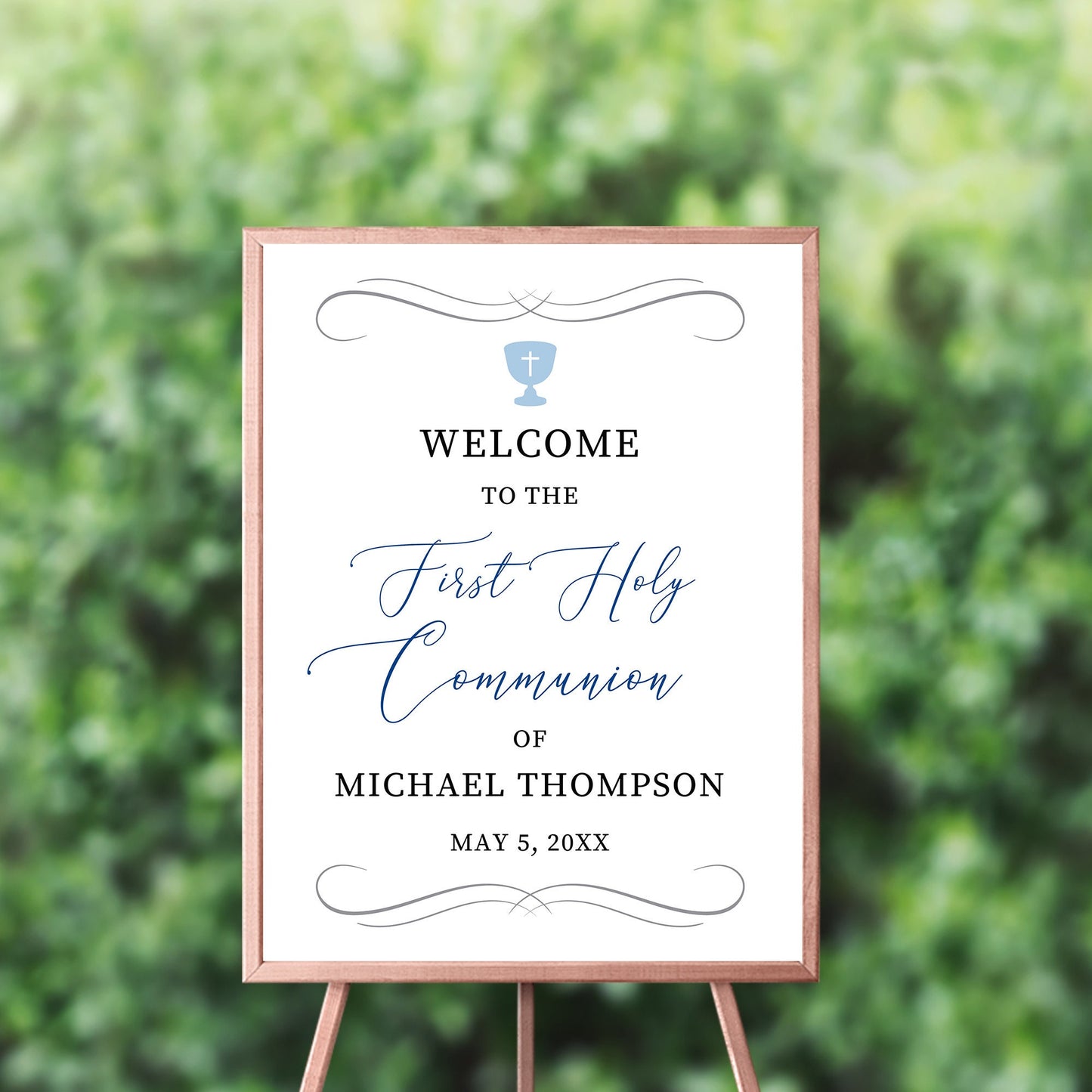 Elegant First Communion Invitation Set, Chalice and Doves Design