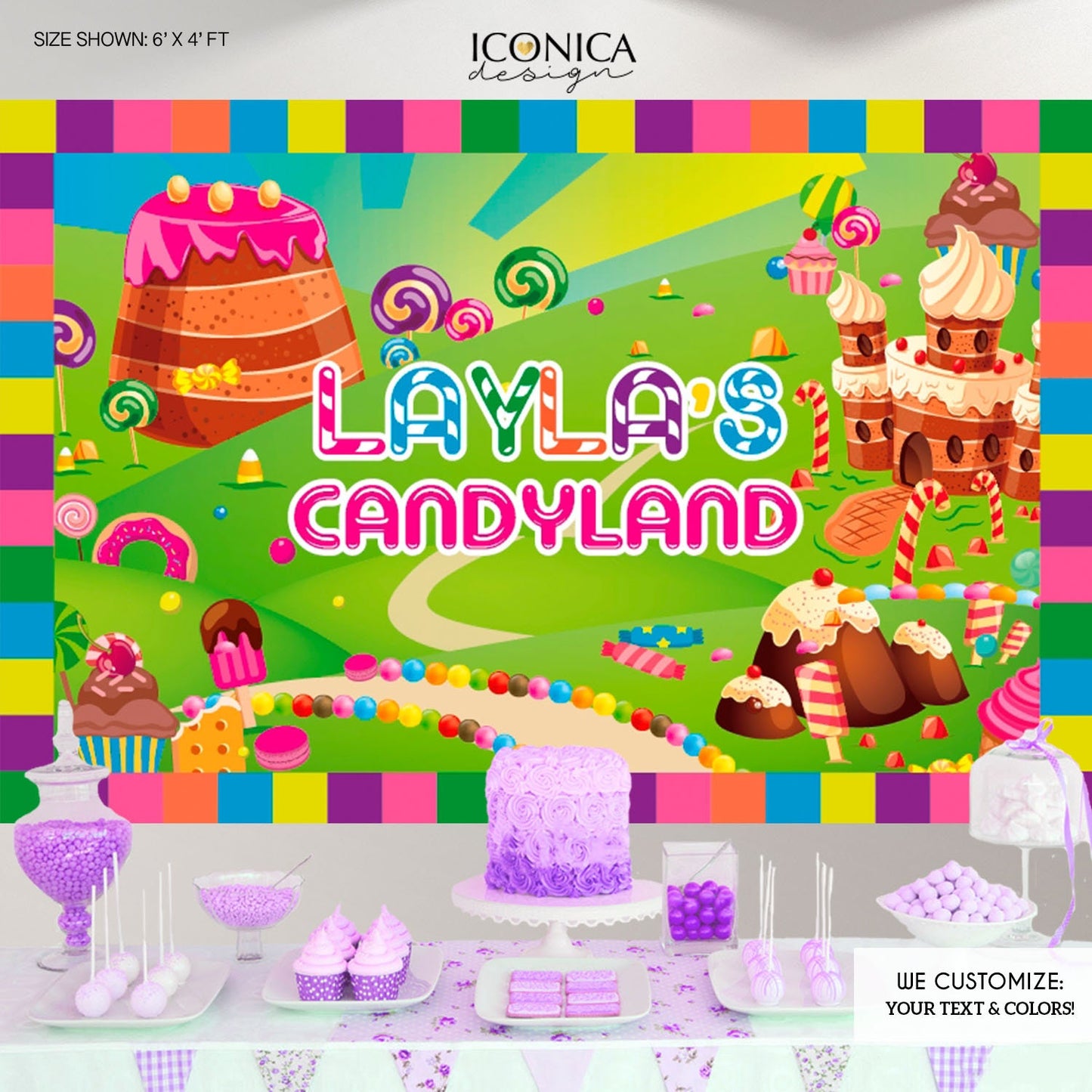 Personalized Candyland Birthday Backdrop, Candyshop Party Banner
