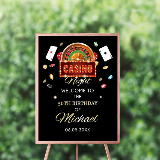 Personalized Casino Birthday Welcome Sign, Vegas Poker Theme