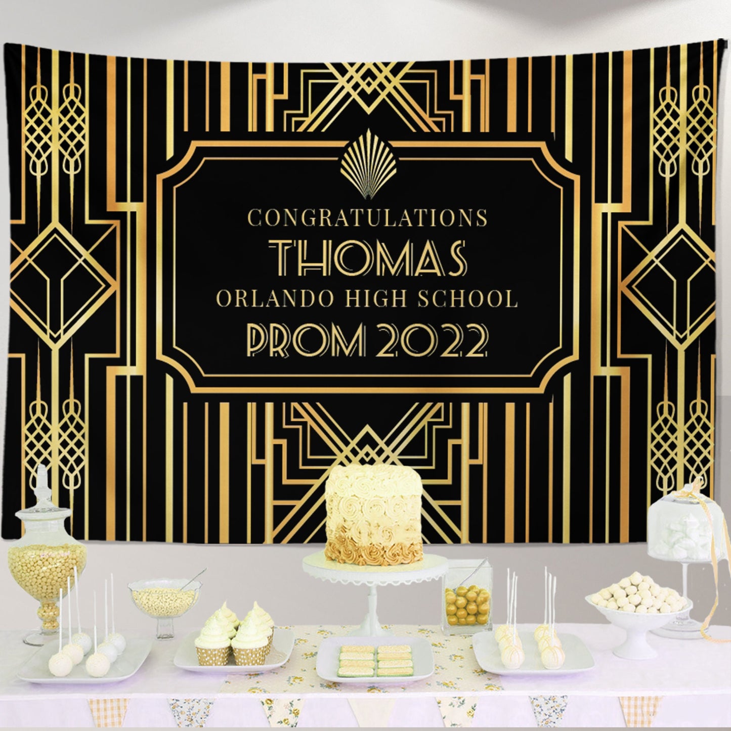 Personalized Graduation Backdrop, Roaring 20s Art Deco Party Banner