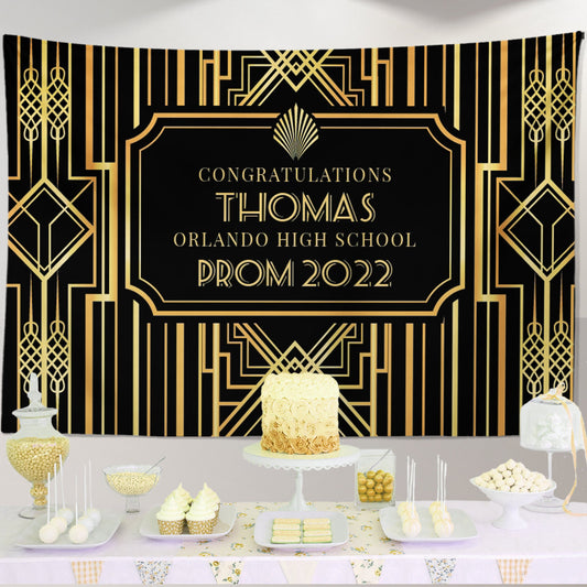 Personalized Graduation Backdrop, Roaring 20s Art Deco Party Banner