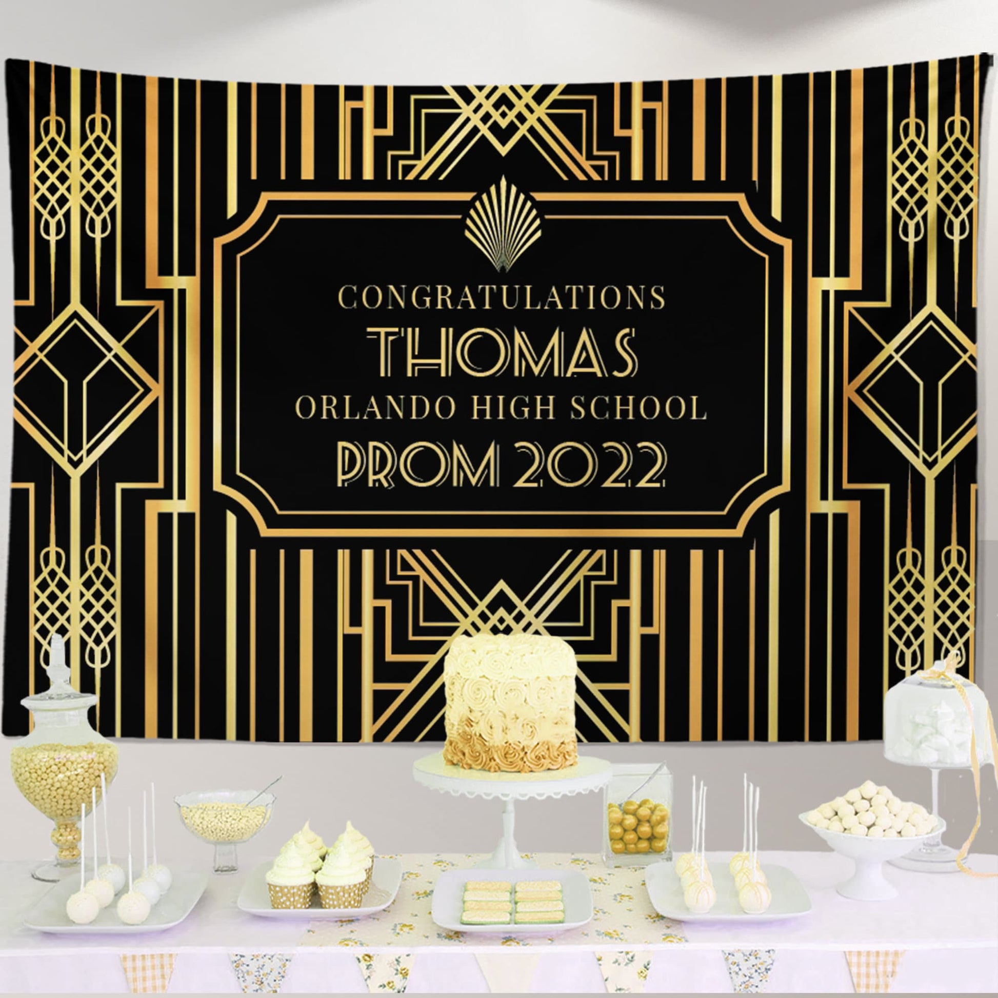 Personalized Art Deco Backdrop, Roaring 20s Party Banner (Printed or Printable File)