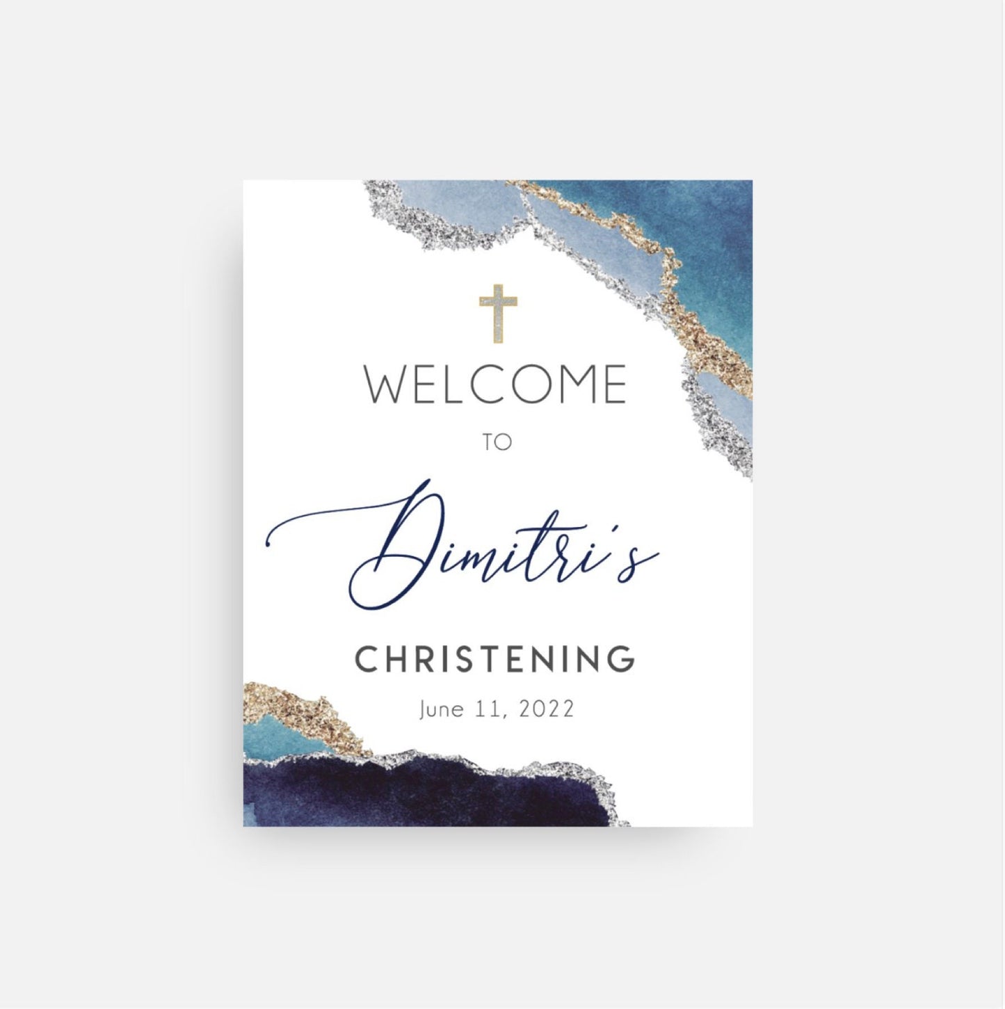 Personalized First Communion Welcome Sign | Navy Blue Geode