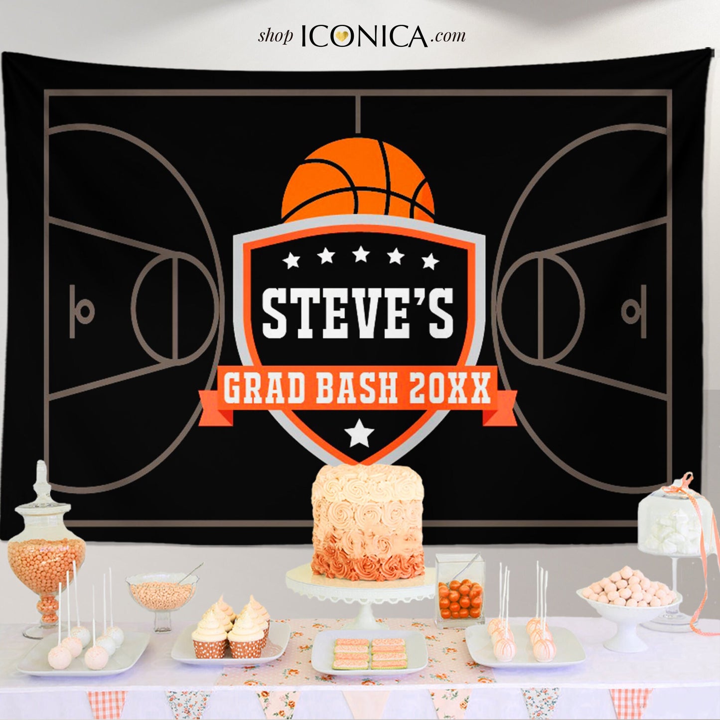 Personalized Basketball Graduation Backdrop, Sports Theme Party