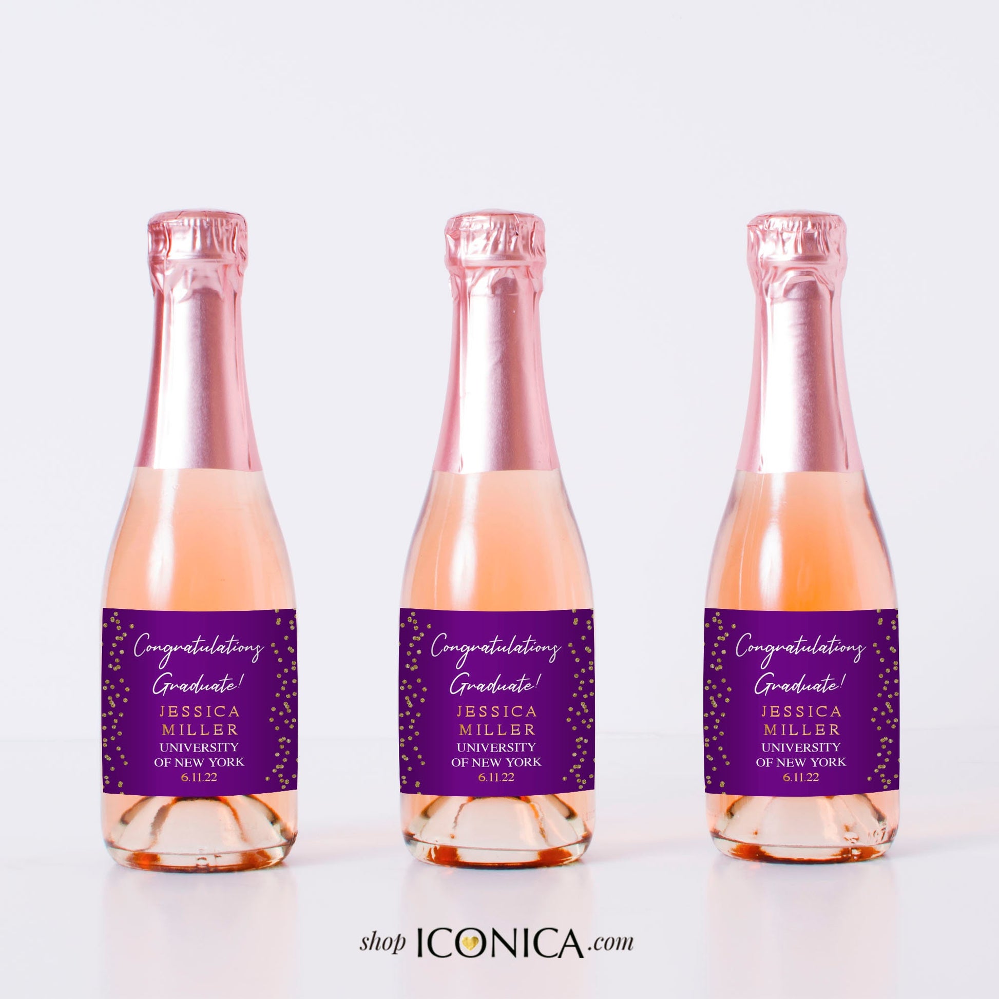Personalized Mini Champagne Labels, Graduation Party Favors (Set of 10)