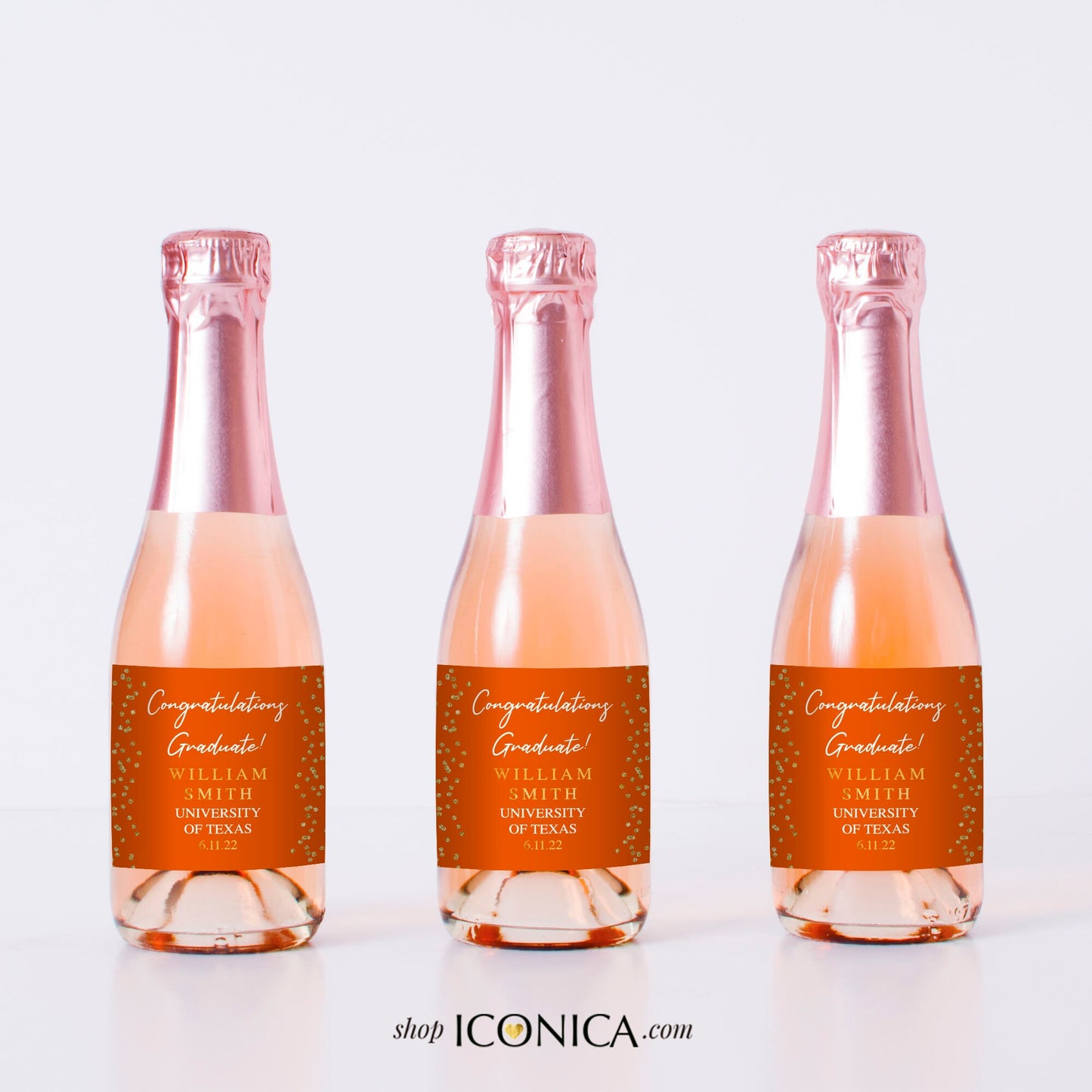 Personalized Mini Champagne Labels, Graduation Party Favors (Set of 10)