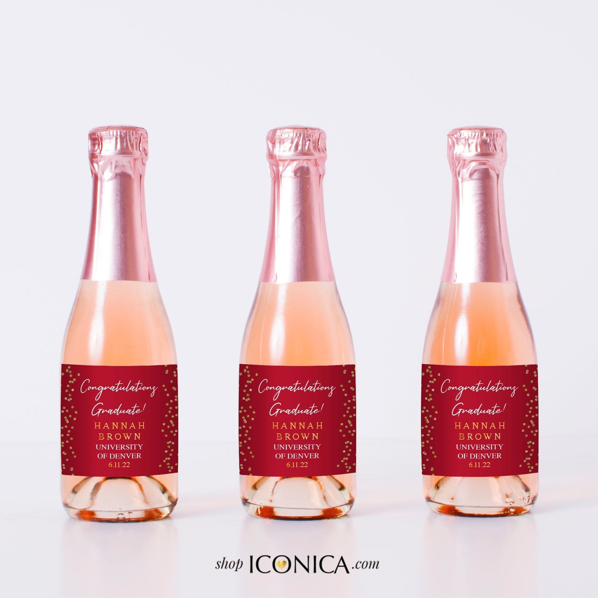 Personalized Mini Champagne Labels, Graduation Party Favors (Set of 10)