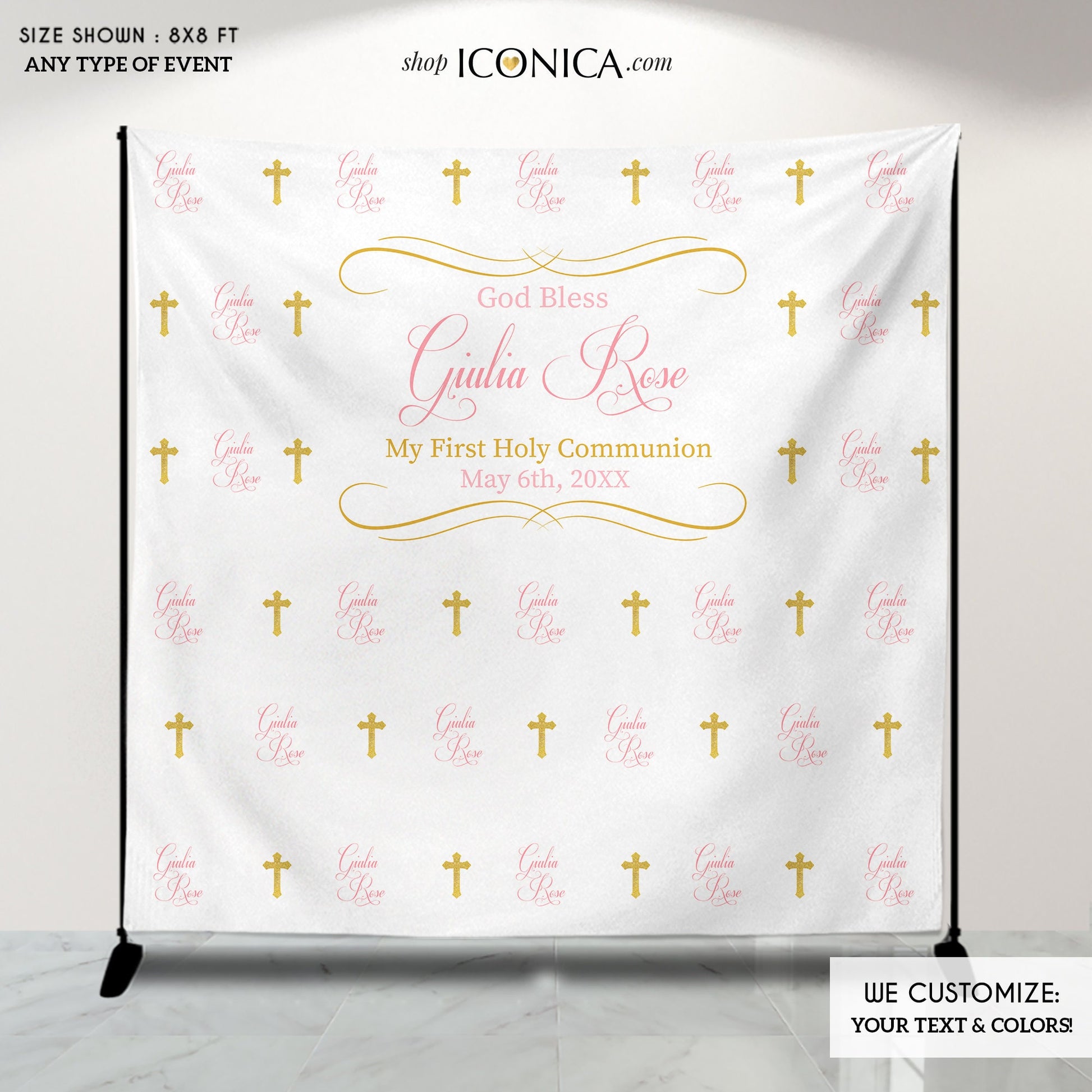 Custom First Communion Backdrop, Religious Photo Booth Banner