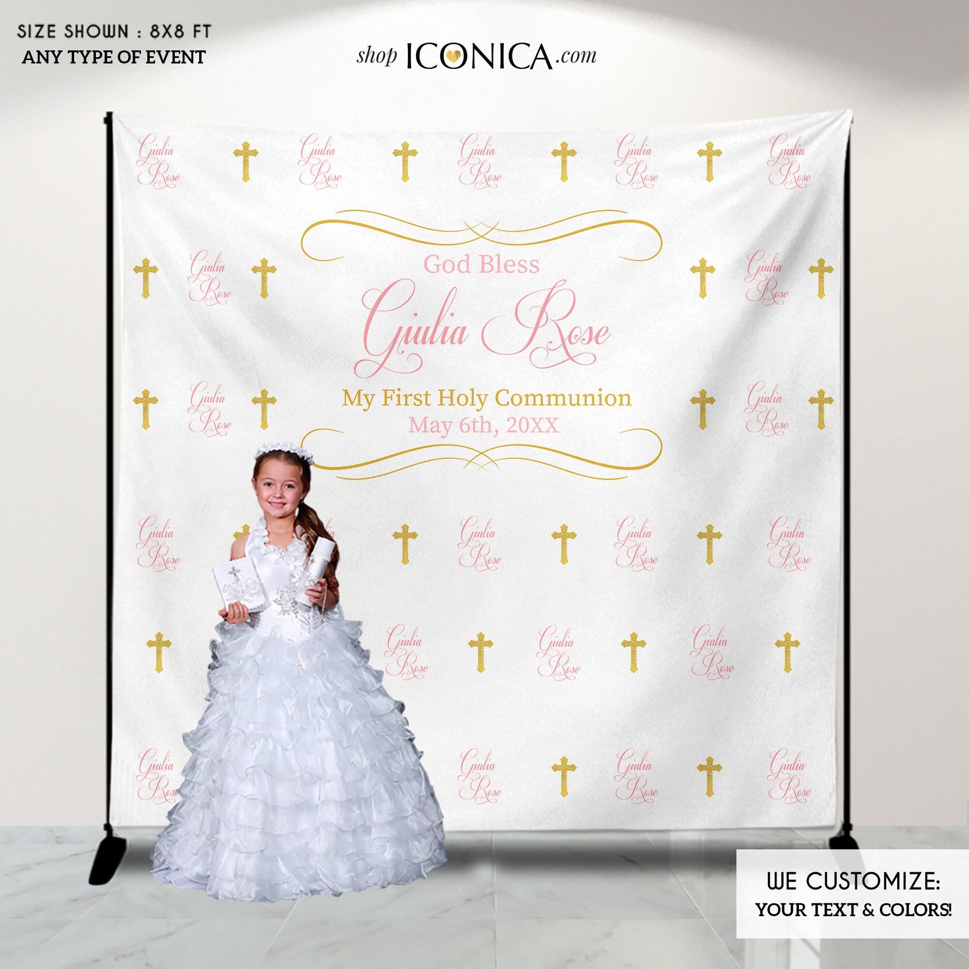 Custom First Communion Backdrop, Religious Photo Booth Banner