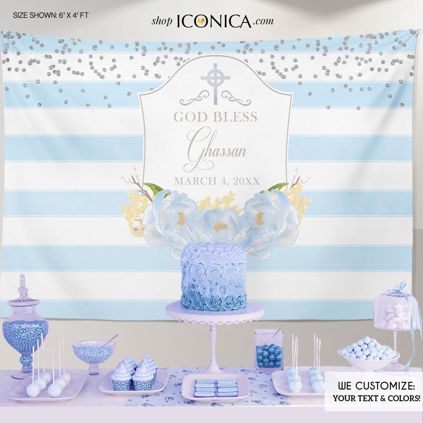Personalized Baptism Backdrop, First Communion, Christening