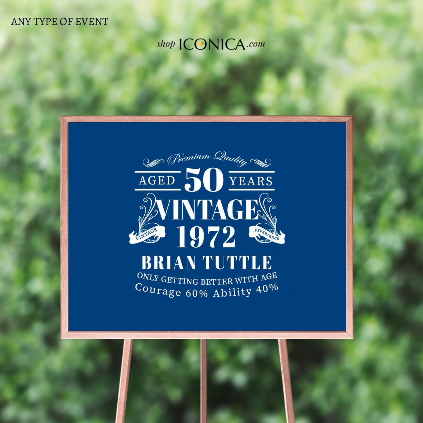 Personalized 50th Birthday Welcome Sign, Vintage Style Printed Sign