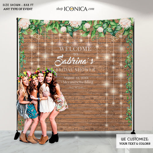 Rustic Wedding Backdrop, Floral Bridal Shower Photo Booth (Printed or Digital File)